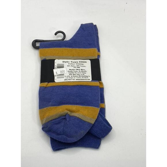 B.ELLA Women's Denim Blue-Gold Striped Knit Cotton-Blend Taryn Crew Socks SZ OS - Picture 2 of 8